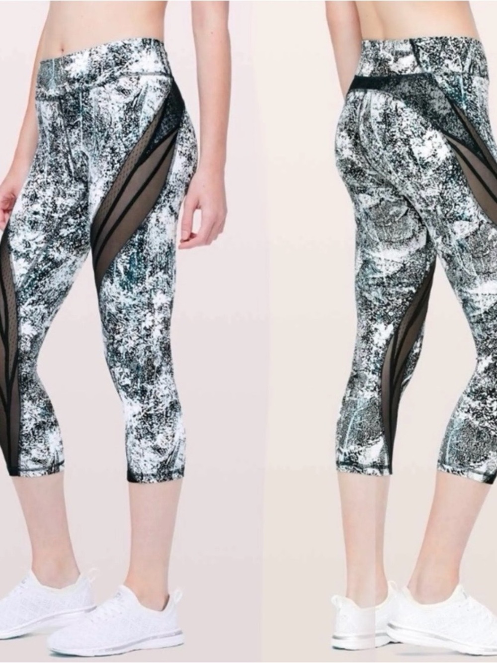Lululemon Never Still Crop Wildwood White Multi/Nocturnal Teal Size 4